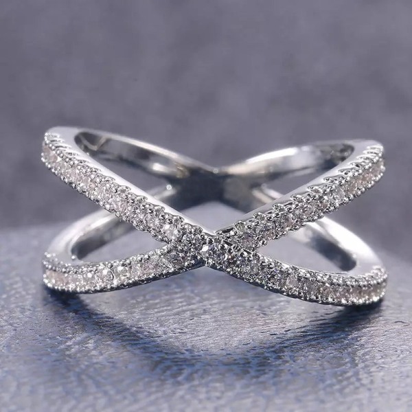 Forgyldt X-Ring med gnistrende Cubic Zirconia, Stabelbar Tommelring, Simuleret Diamant, Bryllupsringe, Krydsringe (2 stk.)