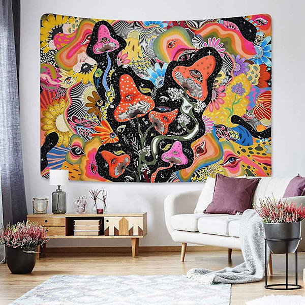 Soppveggteppe Psykedelisk Blomsterveggteppe Passer Rom (130 X 150 cm)
