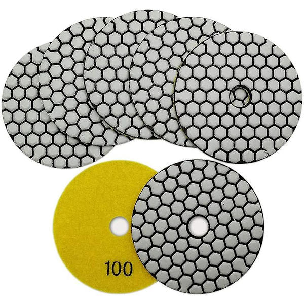 7 stk. Diamantpoleringsskiver 4 tommer / 100 mm Tør Diamantpoleringspuder til Marmor Granit Sten Beton (#100)