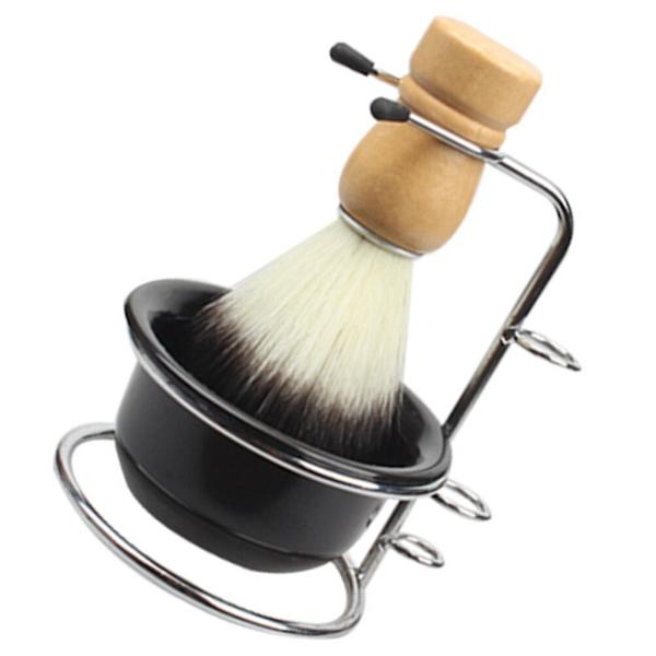 Sæt med barberkost og skål i rustfrit stål - Barberkost til skæg - Stativ til barberkost - Razor Brush B Black 12x8.5cm