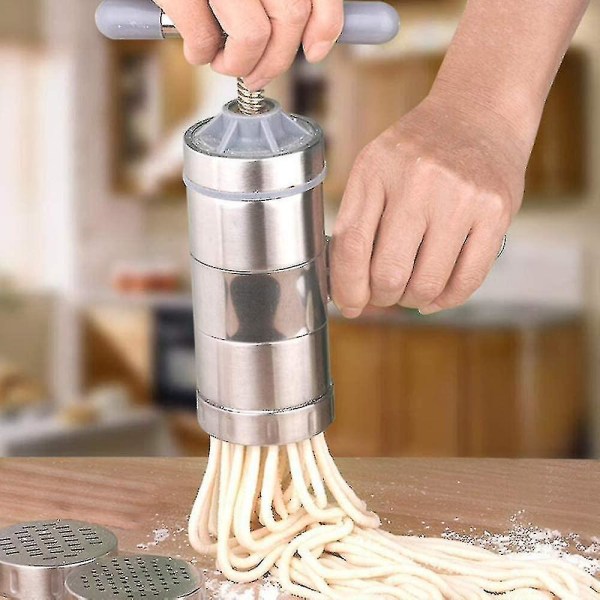 Manuell Nudeltillverkare Rostfritt Stål Press Pastamaskin Vev Skärare Gör Spaghetti, nudelmaskin + 5 Formar