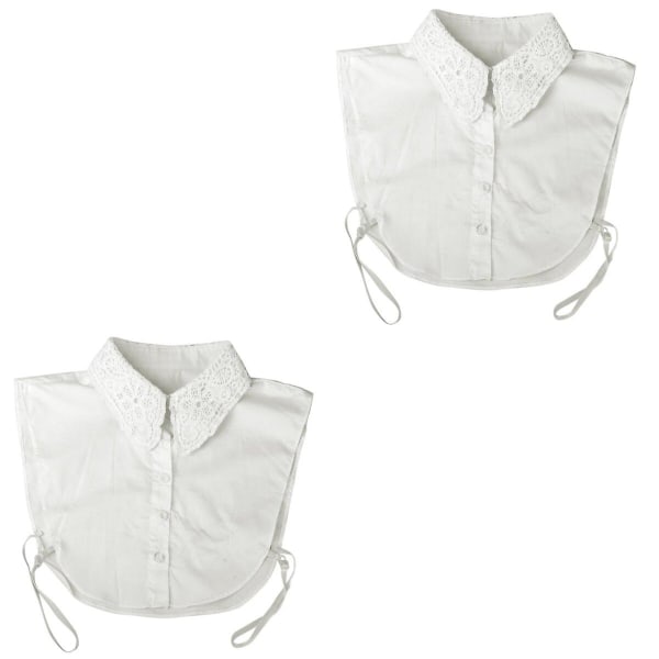 3 stk. Kvinner Blomster Halslinje Avtakbar Krage Halv Skjorte Bluse (hvit) 2 stk 2pcs