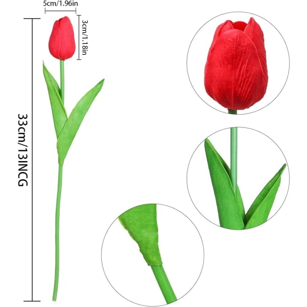 Konstgjorda Tulpaner, 10 stycken Konstgjorda Silketulpaner, Blommor i Latexmaterial, Verklighetstroende Touch, Bröllop, Sovrum, Familj, DIY
