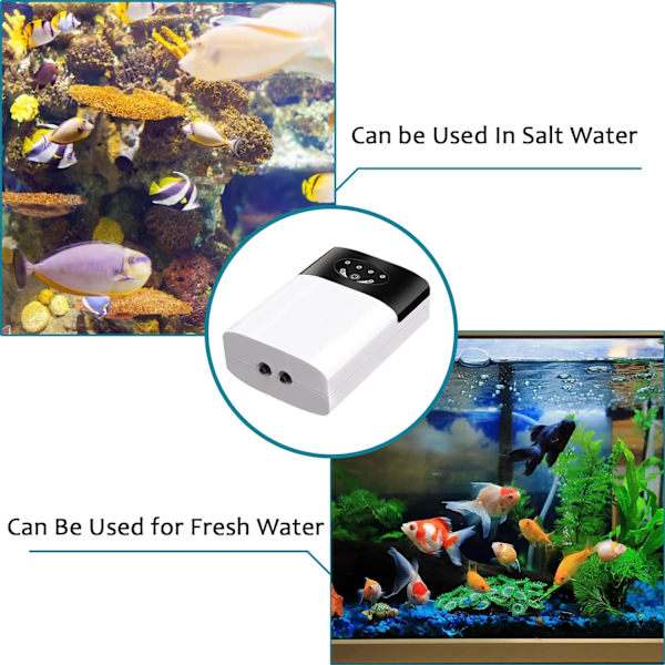Luftepumpe Oppladbar Aerator Oksygenpumpe Bærbar USB Luftbobler for Fiskedam, Fiske, Fisketransport Akvarium Dobbel Utgang