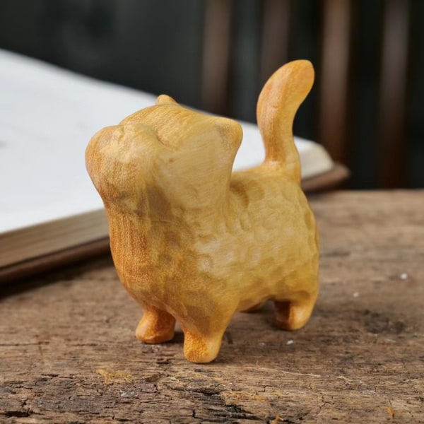 Pieni söpö puinen kissa, veistetty puinen malli käsintehty söpö kissa, käsintehty puinen kissapatsas, kissafiguureja kodin sisustus