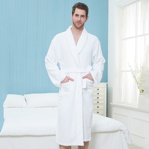 Bomullsbadekåpe for kvinner, Premium langstiftet bomull unisex vevd badekåpe, stoffet absorberer vann