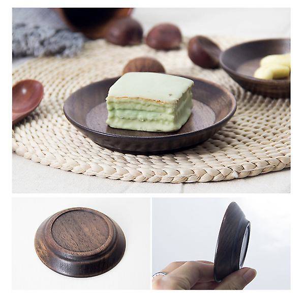 Japansk stil Træ Frugt Plade Rund Morgenmadsplade Enkel Snack Dessertbakke Husholdnings Servise Slik Fade Diameter 10,5 cm
