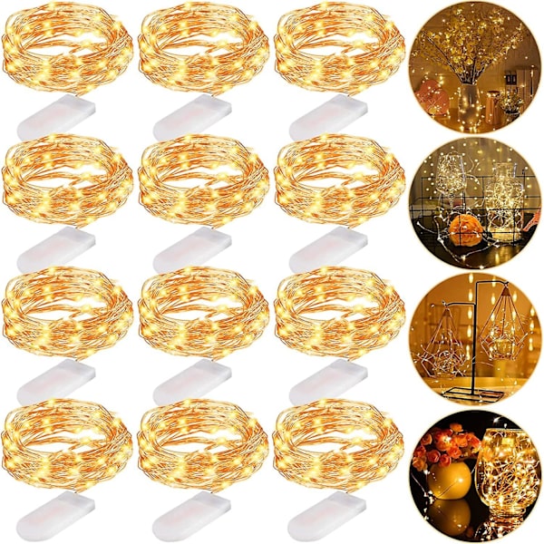 LED-ljusslingor, 12-pack 20 LED 2m Kopparljusslingor, Batteridrivna Ljusslingor, Varmvitt Atmosfäriskt Ljus, Mini Batteridrivna LED-ljusslingor