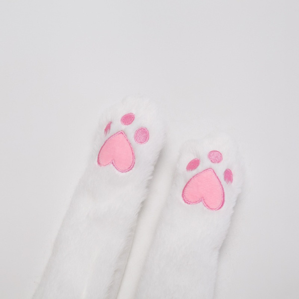 Morsom Pluss Bunny Bevegelig/Hoppende Kanin Søt Unisex Dyreøreklaffhatt med Poter for Kvinner Jenter, Hvit, En Størrelse