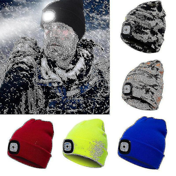Hatt med LED-lys Beanie-lue Strikket lue Menn Kvinner Varm med Lys Hodelykt Stretch Strikket