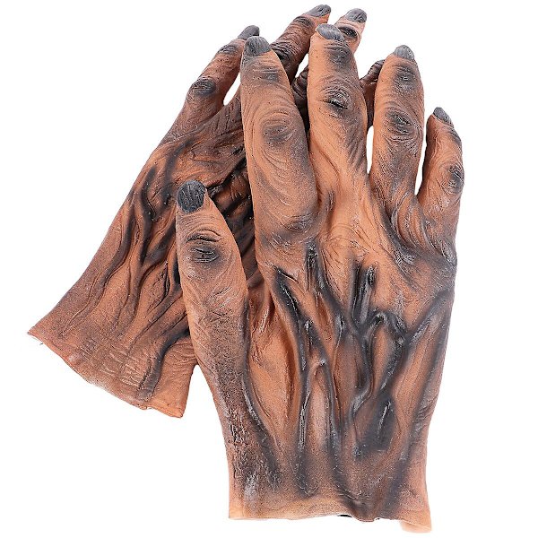 Varulvslatexhandskar för Halloween, Varulvs- och Zombiehandskar, Halloweenrekvisita, Bruna 28x15 cm Brown 28X15CM