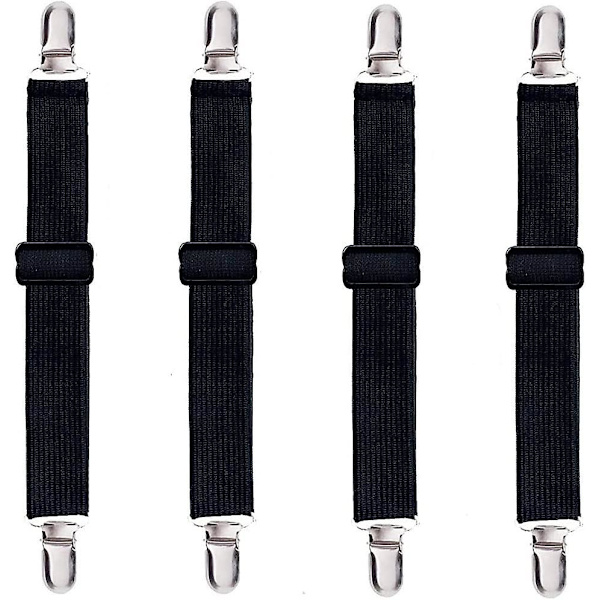 Justerbare lagenholdere, elastiske lagenklemmer, lagenstropper med elastiske holdere (4 stk., sort)
