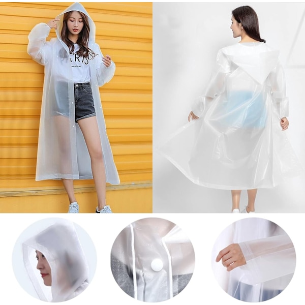 Regnponcho 2-pack Återanvändbar Vattentät Poncho Lättvikts Regnrockar med Huva Regnrock för Kvinnor Män Vandring Camping Resa (Transparent & Grå)