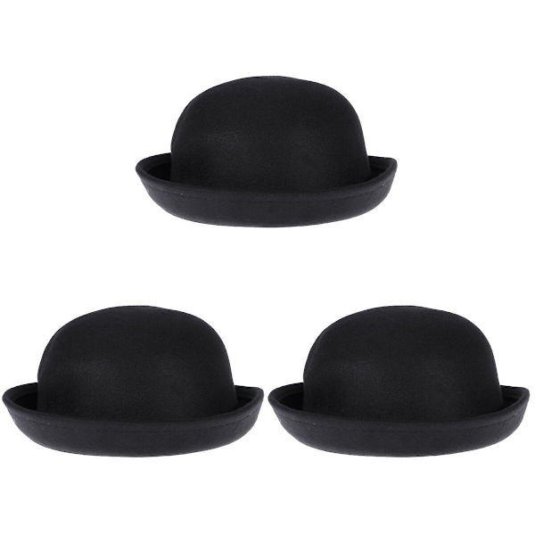 3 kpl Naisten ja Tyttöjen Rullattava Reuna Villallinen Kupoli Hattu Bowler (musta) 3 kpl 3pcs