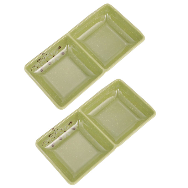 2 stk. Opdelte Dip-Skåle Dekorative Sauceskål Madkrydderiholder Grøn 14X7X2.5CM Green 14X7X2.5CM
