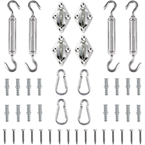 Solsejl Hardware Kit, Robust Rustfri Rektangel/Kvadrat Solsejl Installation til Terrasse Græs og Have (44 Dele)