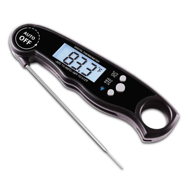 Kjøtttermometer, Matlagingstermometer med Øyeblikkelig Avlesning, Digitalt Mattermometer, Bakgrunnsbelyst LCD-skjerm, Sammenleggbar Lang Probe og Auto På/Av, Ideell for Kjøkken
