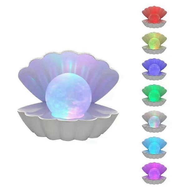 Perle Skal Natlampe Farveskiftende LED Muslingeskallampe Skrivebord Dekorativt Lys Soveværelse Sengelampe Skal Gave-God As Shown