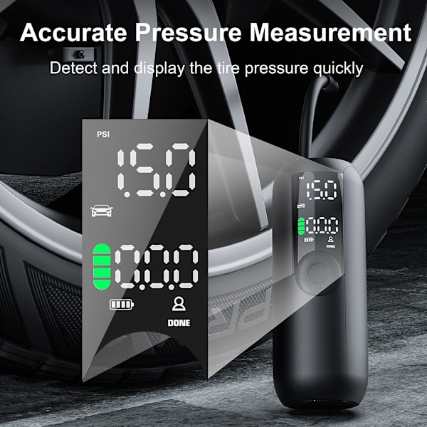Kannettava Ilmakompressori Mini Pyöräpumppu, 150 PSI Sähköinen Rengaspumppu Käsikäyttöinen Ilmapumppu Digitaalisella LCD-näytöllä LED-valoilla Autoille