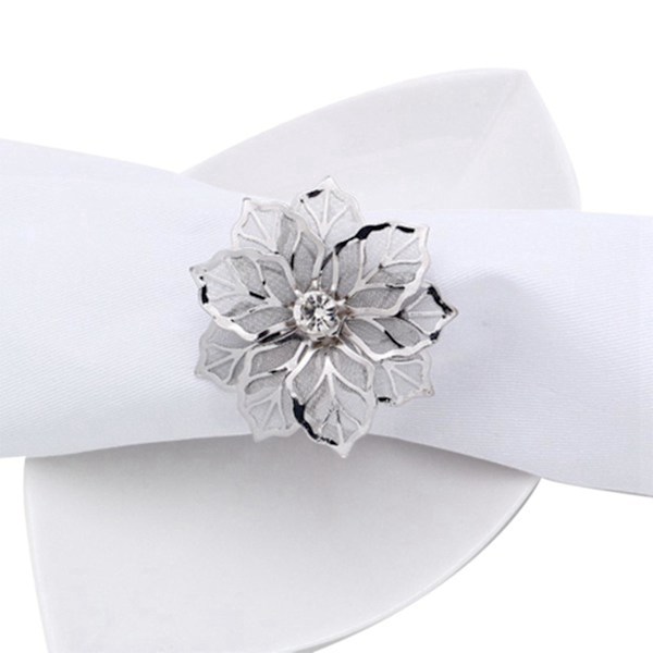 12 stk. 3D Blomster Metal Servietring Holder Middag Bryllup Håndklæde Ringe