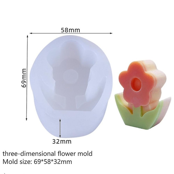 Stearinlysform, Silikonform med duftende stearinlys, 3d-blomsterformet lysform (tredimensjonalt