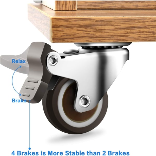 4 stk. Svingbare Møbelhjul med Bremseplater, Universelle Hjul Stille Gummi Hjul (25 mm)