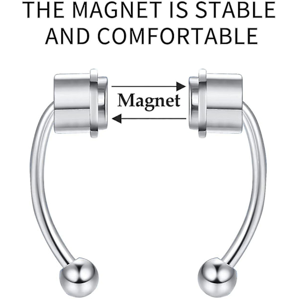 4 stk. Magnetiske Septum Næseringe i Rustfrit Stål Magnet Falsk Septum Næsering