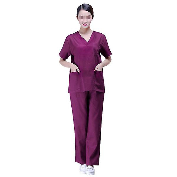 1 Set Violetti Hoitotyön Uniformu Puuvillainen Sairaala-asu Vaatteet Lyhythihainen Työasu Kaksi-osainen V-kaula Purple XL