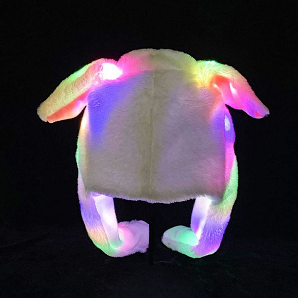 Kaninhatt med bevegelige ører, hoppende hatt, myk kaninhatt, søt lue med poter for kvinner og jenter, LED-blå Led-blue