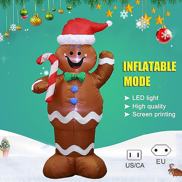 Oppustelig Julemand Gingerbread Snemand LED Dekoration Udendørs Hjem Dekoration US US