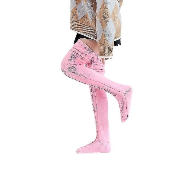Strikkede knæstrømper til kvinder, lange rør, forlængede sokker (1 sæt (2 stk.)) pink pink