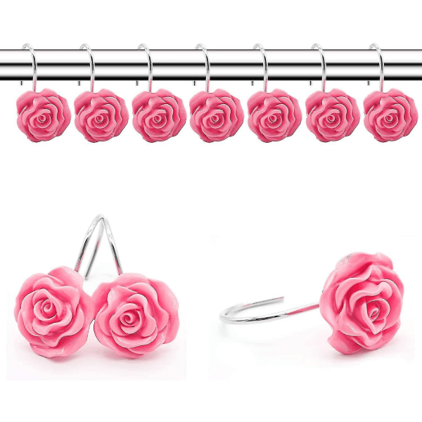 12 Pcs Home Fashion Decorative Anti Rust Shower Curtain Hooks Rose Design Shower Curtain R