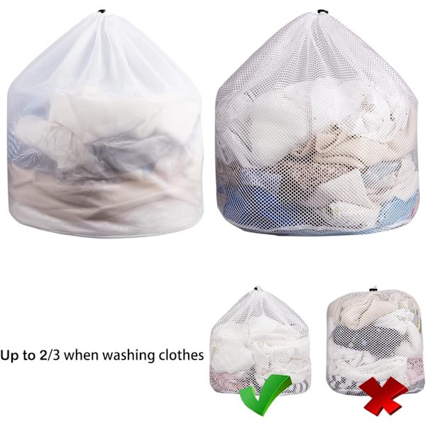 Sett med 2 store vaskesekker, 31\" x 24\" Mesh vaskesekker med snor, , Klær vaskesekk for familie, (1 Grov nett + 1 Fin maske)