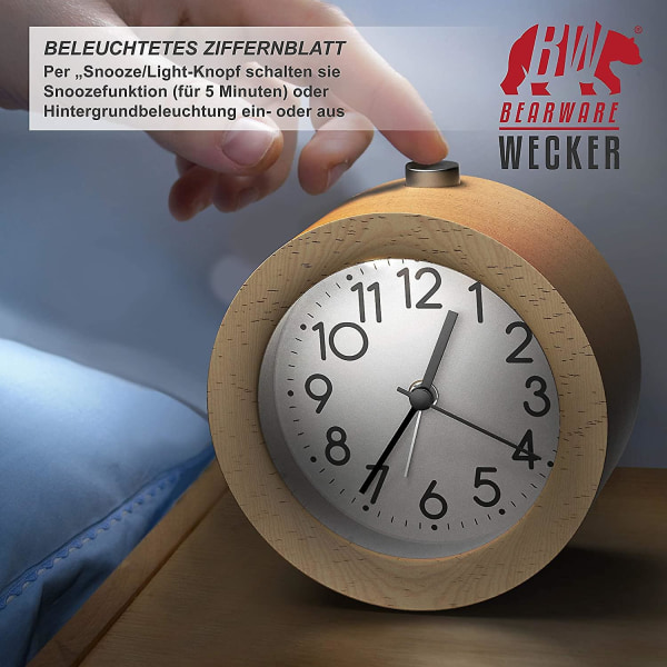 Analog Väckarklocka - Retro Design - Luminous Urtavla Med Ljus - Tyst - Reseväckarklocka - Hörbar Alarm - Snooze-knapp Snooze-funktion - Batteri O