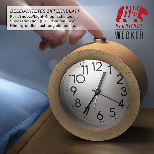 Analogt vækkeur - Retro Design - Lysende Urtavle Med Lys - Lydløs - Rejsevækkeur - Hørbar Alarm - Snooze-knap Snooze-funktion - Batteri O