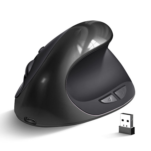 Trådløs Mus, Oppladbar 2.4G USB Vertikal Ergonomisk Mus med 6 Knapper 3 Justerbare DPI 800/1200/1600 Nivåer for Datamaskin, L