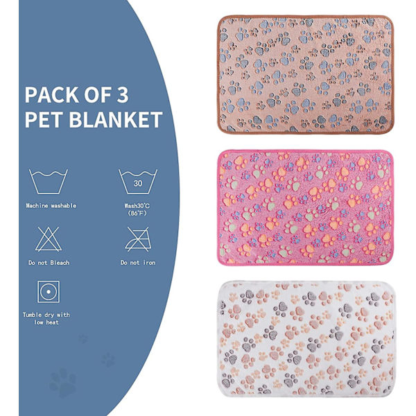 Mjuk och varm djurfleecetäcke Sängmatta Täcke Kudde Hund Valp Djur 3 stycken Ps016rosa+beige+kaffe,76x52
