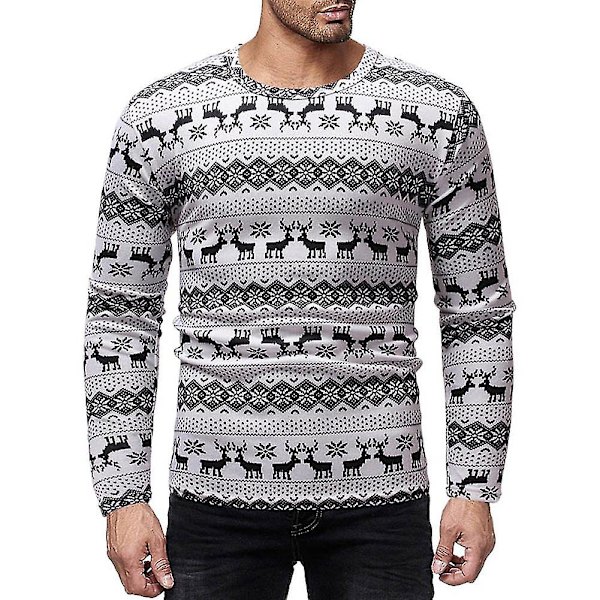 Herrar Tryckta T-shirts Rund Hals Långärmad Slim Fit Pullover Toppar För Våren L