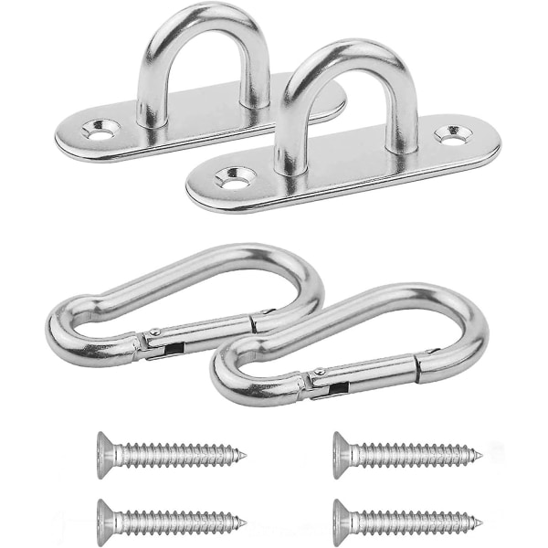 Takkrok, 2 stk 304 rustfritt stål øyeplate og karabinkrok, hengekroksett for hengekøye, kraftig rustfritt stål krok