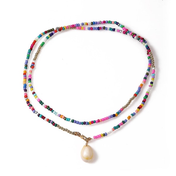 Sijiali hänge halsband skal Färgglada dubbla lager smycken Bohemian Choker halsband för bankett