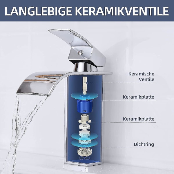 Vaskeservantkran, Vannfallsarmatur til bad, Enkeltgreps messingblander, Armatur med vakkert design, Badearmatur for kaldt og varmt vann, Krom