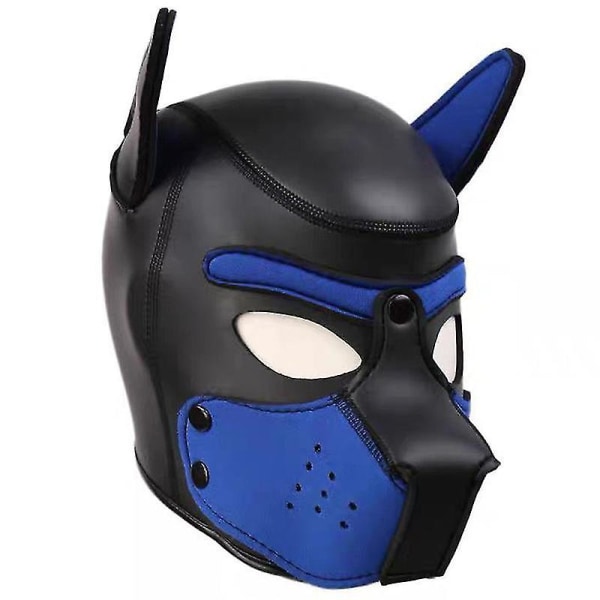 Hund Mask med Öron Mjuk Gummi Djur Hund Masker Hela Huvudet Valp Mask Vuxna Nyhet Svart Blå Black Blue