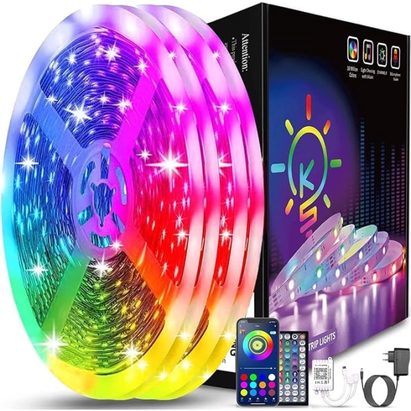 LED-Strips 30m (15mx2), Bluetooth Soveværelse LED, LED-Strips Styret af APP Fjernbetjening