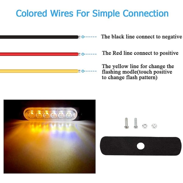 4-pack 12-24v varningsljus för nödblixtljus - 6 led-blixtvarningsljusremsor för lastbil, motorcykel, bil - gul och vit