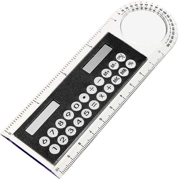 Calculator & Ruler & Magnifying Glass, Mini Solar Transparent Ruler Calculator With Magnifier Student School SuBlack