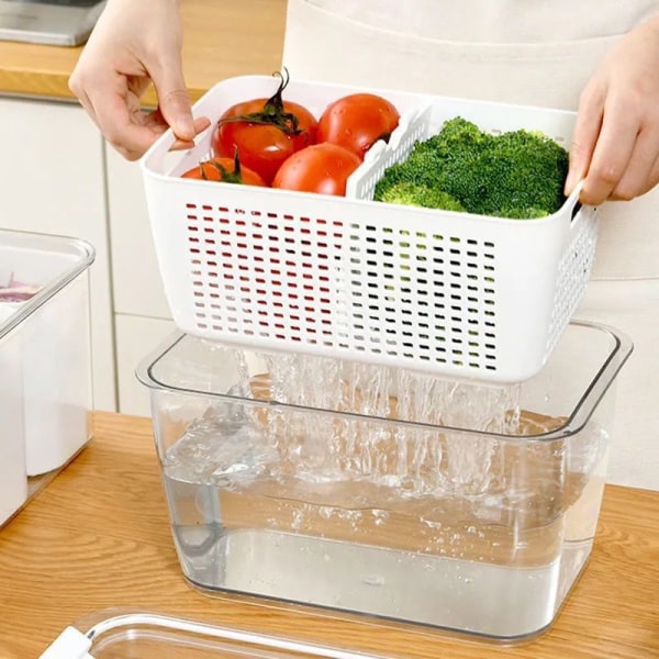 Madopbevaring i plast - Køkkensibeholder med låg, store køleskabsbeholdere til frugter, grøntsager