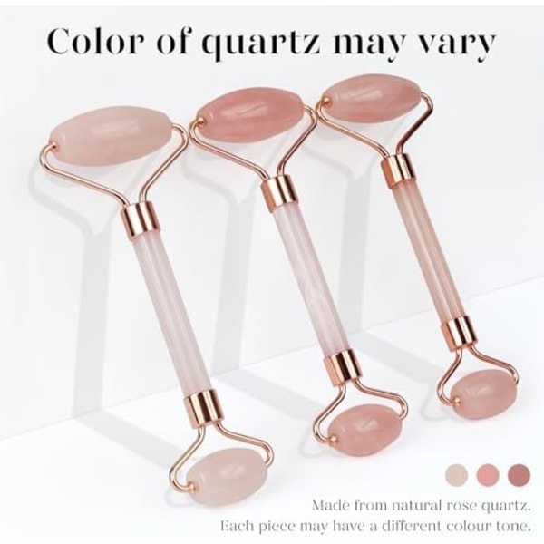 Gua Sha Set i Rosenkvarts - Ansiktsmassage för Rynkor & Muskelspänningar Rosa -_RY