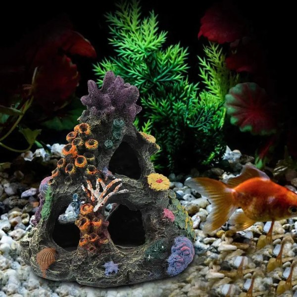 Korall Akvarium Rev Dekorasjon - Harpiks Fiske Tank Fjell Hule Ornamenter Betta Fiske Søvn Hvile Hus Skjul Spill Avl…