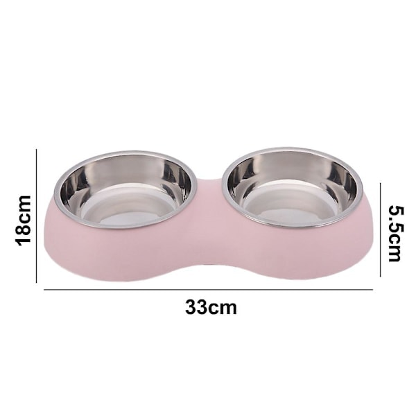 Rustfrit Stål Dobbeltskål til Hunde, Mad- og Vandskåle med Hævet Stativ (Pink)_RY