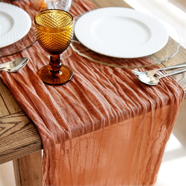 Burgunder Chiffon Bordløber til Valentinsdag, 180*90cm Chiffon Bordløber til Bryllup - Orange Farve